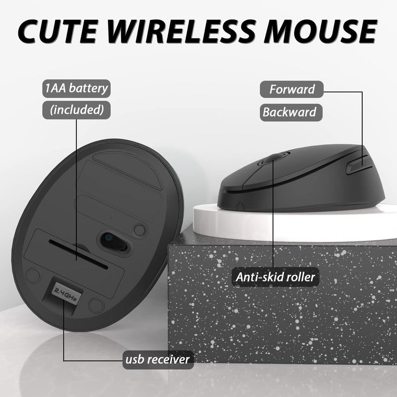 Kootop Wireless Keyboard and Mouse, Cute Black Keyboard and Mouse, 2.4G Wireless Keyboard with Retro Round Keycap for PC, Mac, Laptop,Tablet,Computer Windows (Black) - Image 4